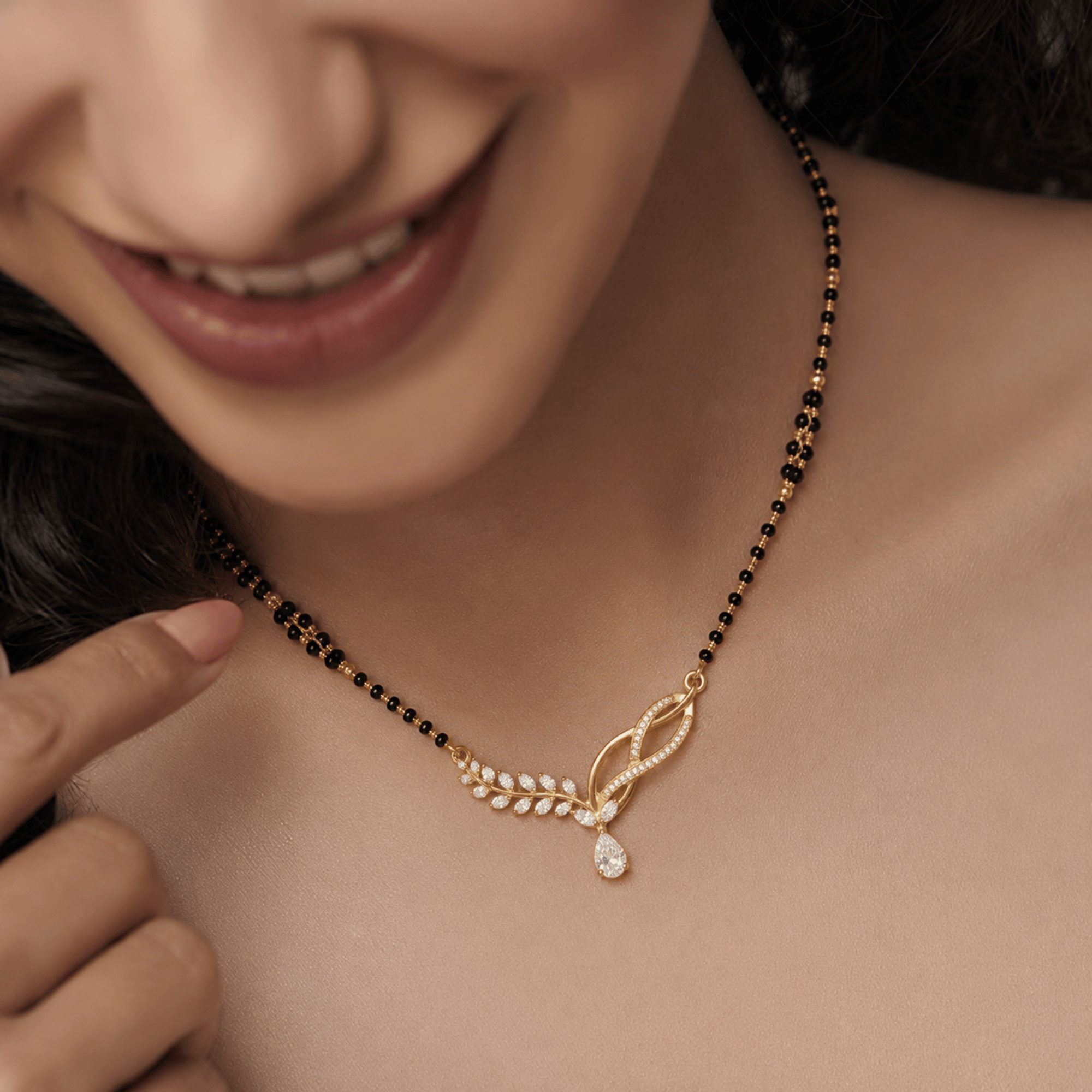 Eternal Leaf Diamond Mangalsutra worn by model