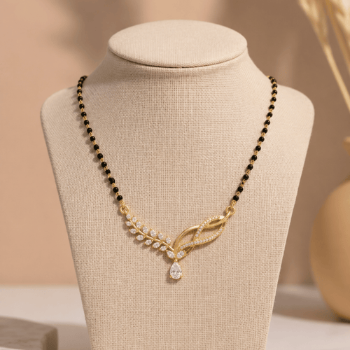 Eternal Leaf Diamond Mangalsutra on display stand