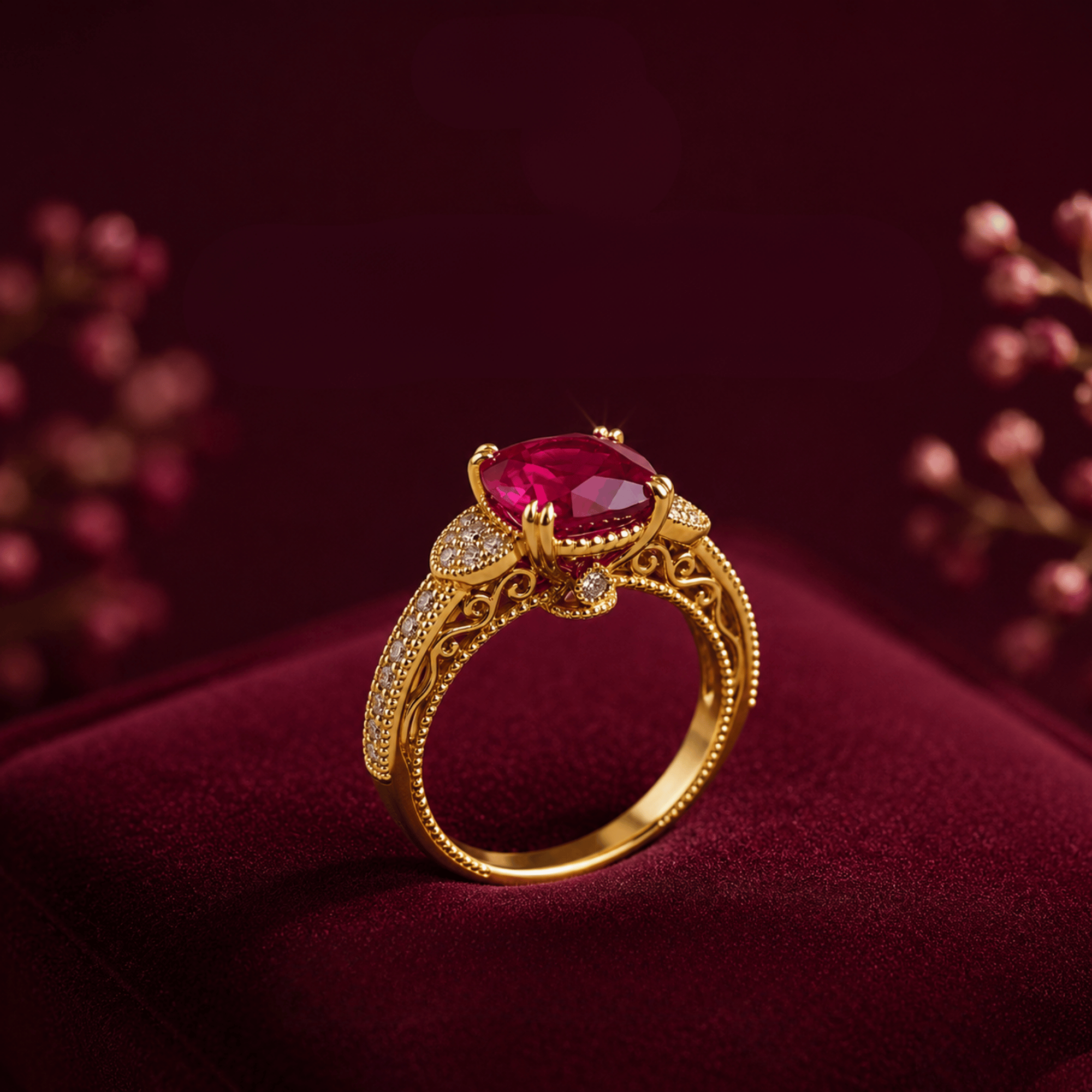 Royal Ruby Filigree Ring side view