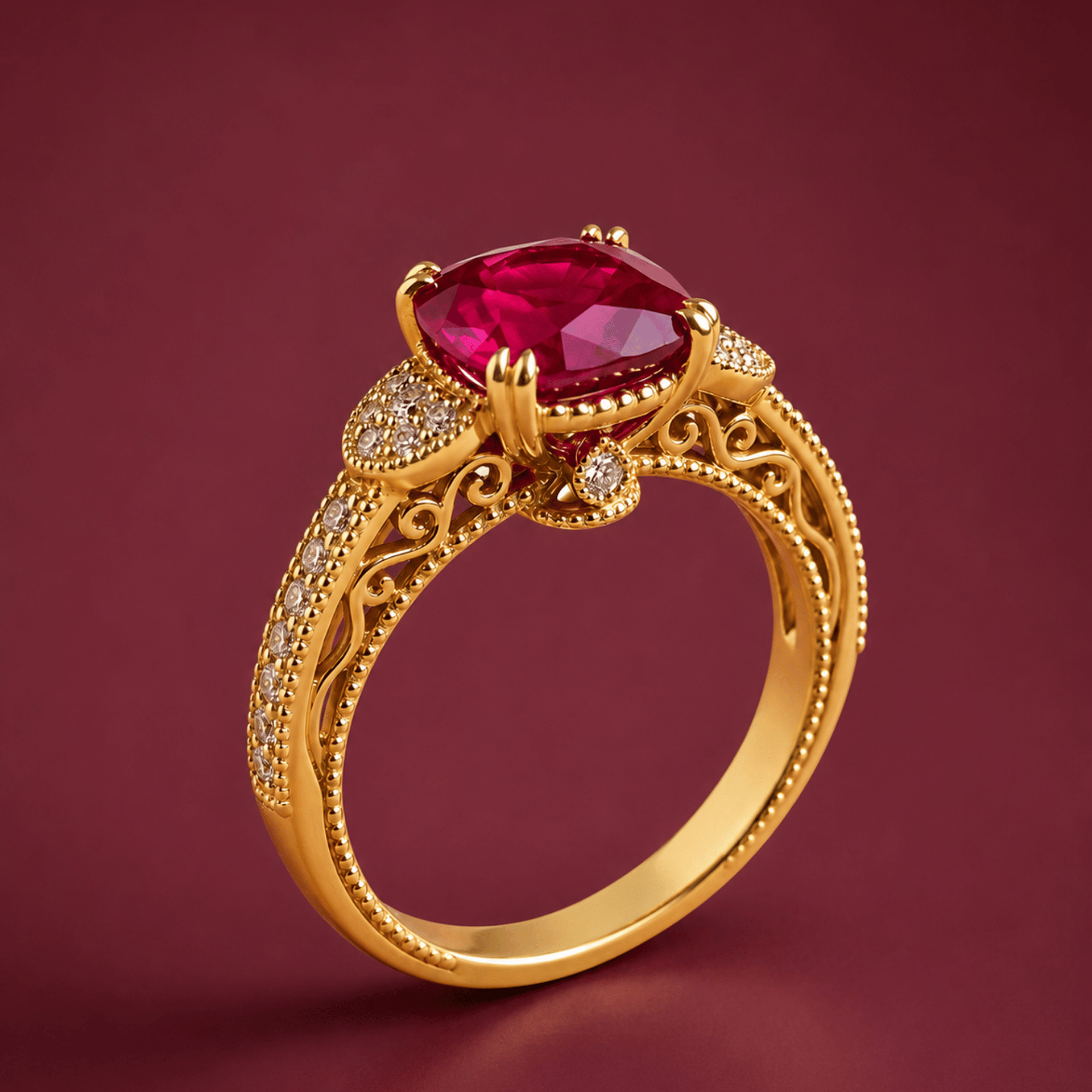 Royal Ruby Filigree Ring worn on hand